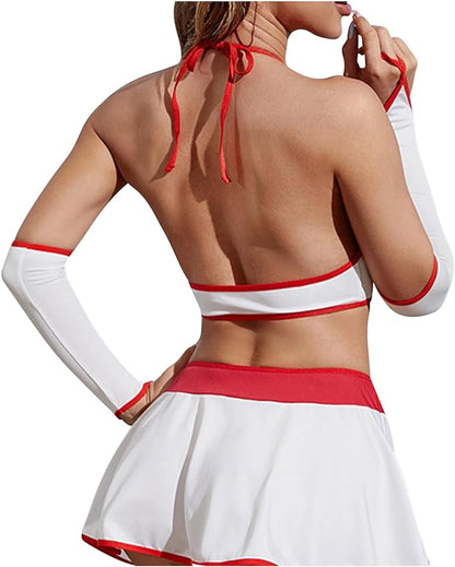 Roleplay Lingerie Set for Women for Sex Naughty Sexy Nurse Costume Doctor Uniform Cosplay Outfit Halter Cut Out Mini Dress