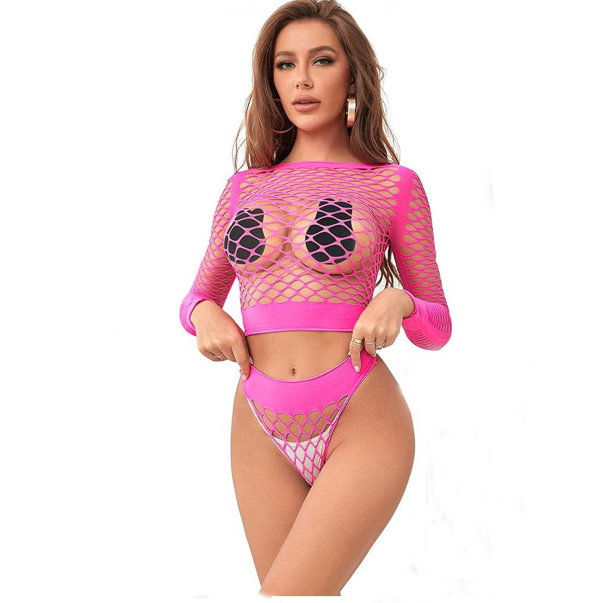 Sexy Lingerie Women's Sexy Chubby Erotic Fishnet Underwear Top Transparent Long Sleeve