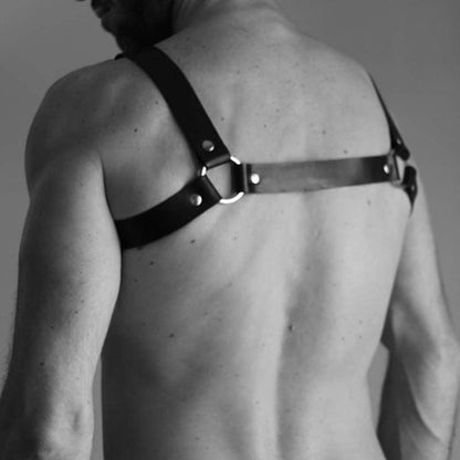 Men's Chest Bulldog Harness Black Leather 4 Strap Reversible For Male Bondage Kit