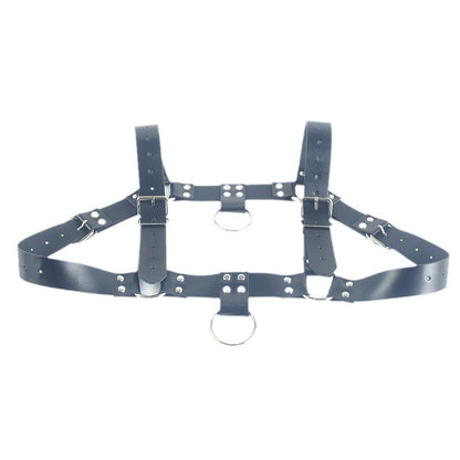 Men's Chest Bulldog Harness Black Leather 4 Strap Reversible For Male Bondage Kit