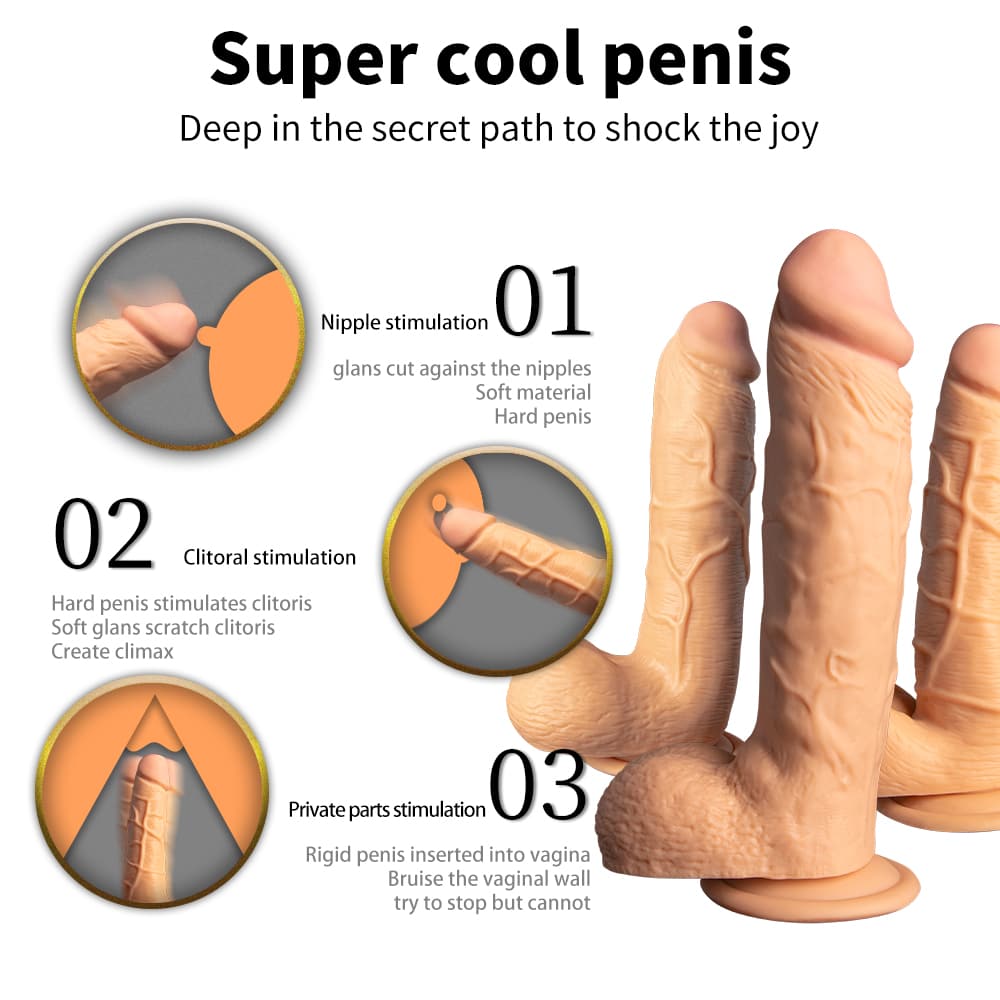 Super Realistic Flesh Colour Flexible Dildo With Scrotum